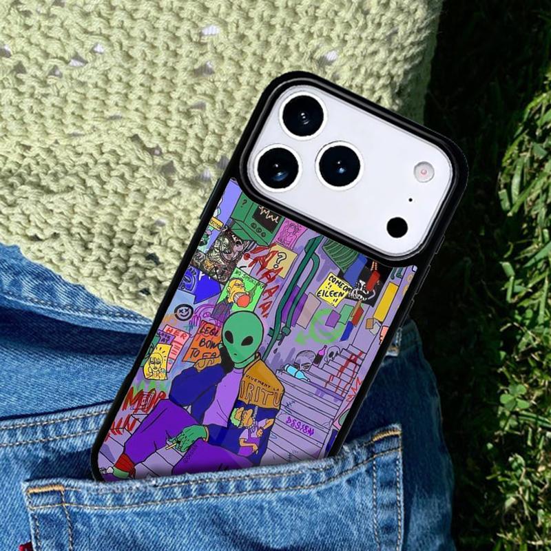 Aesthetics Cartoon alien Phone Case Cover for IPhone 11 12 13 14 15 16e 17 Pro Max Coque for IPhone 17 Air