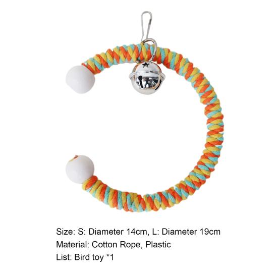 Juguete de columpio para loros con cascabel, juguetes para escalar, cuerda de algodón colorida, pájaro colgante trenzado