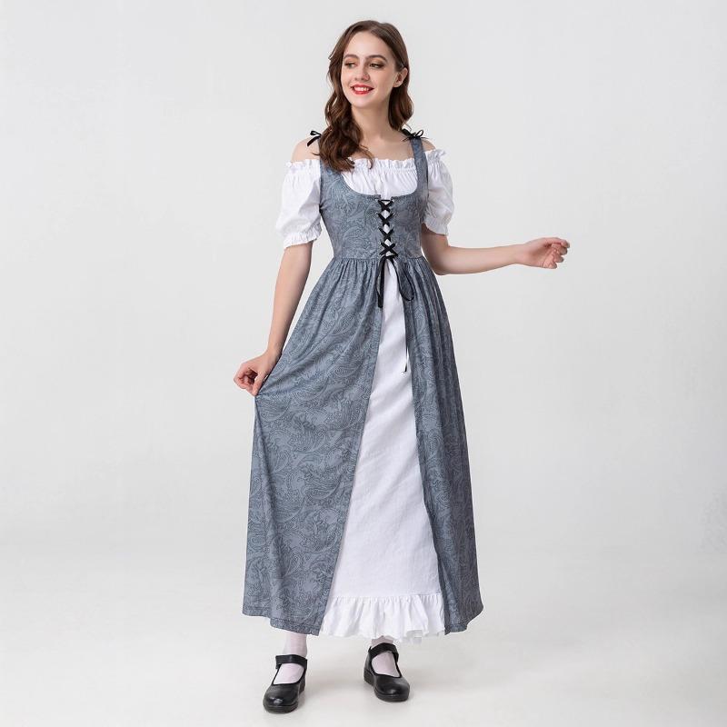 Parent-child Adult Medieval Renaissance Robe Farm Pastoral Girl Retro Skirt Strap Waist