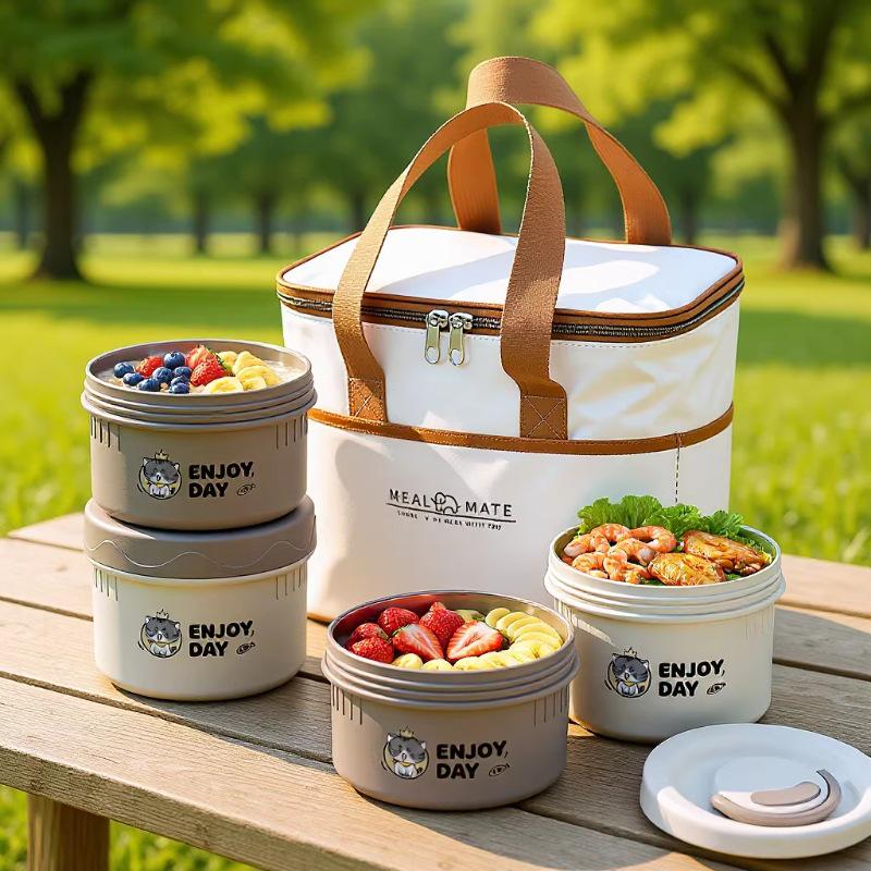 304 Stainless Steel Insulated Japanese-Style Bento Lunch Box - Microwaveable for Office Workers and Students