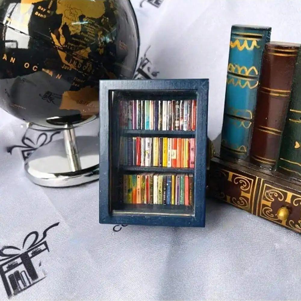 1-piece set of anxiety relieving bookshelf (including 60 books), free from anxiety, mini book house ornaments