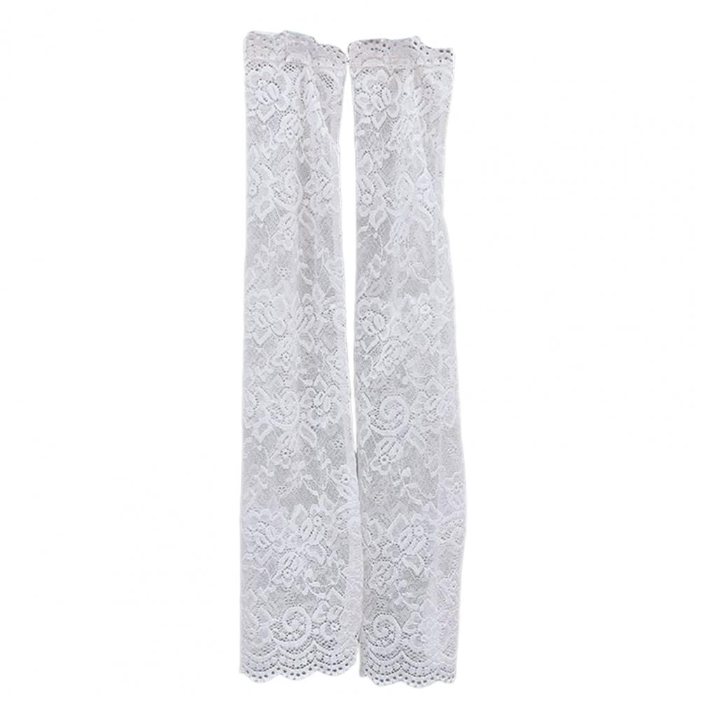 1 Pair Cycling Sun Sleeves Lace Flower Embroidery Solid Color Thin Breathable Mesh Outdoor Driving Ani UV Arm Covers