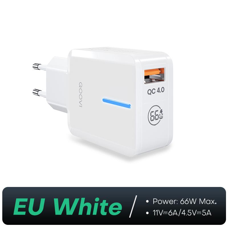 

QOOVI 66 Вт USB зарядное устройство QC 4.0 быстрая зарядка мобильный телефон настенный адаптер быстрая зарядка для iPhone 14 Samsung S23 Huawei Xiaomi Redmi белый