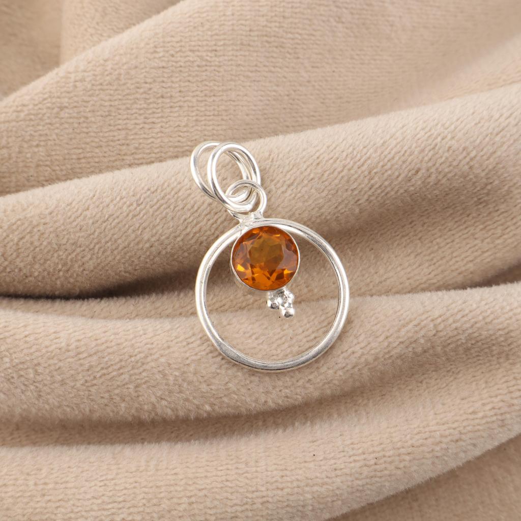 Citrine Gemstone 925 Sterling Silver Necklace Partywear Pendant 1.2" Handmade Gift For Her PP-68-11