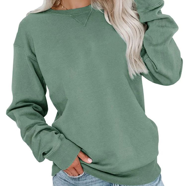 Autumn and winter ebay women's round neck long-sleeved casual sweatshirt solid color pullover loose sweater women