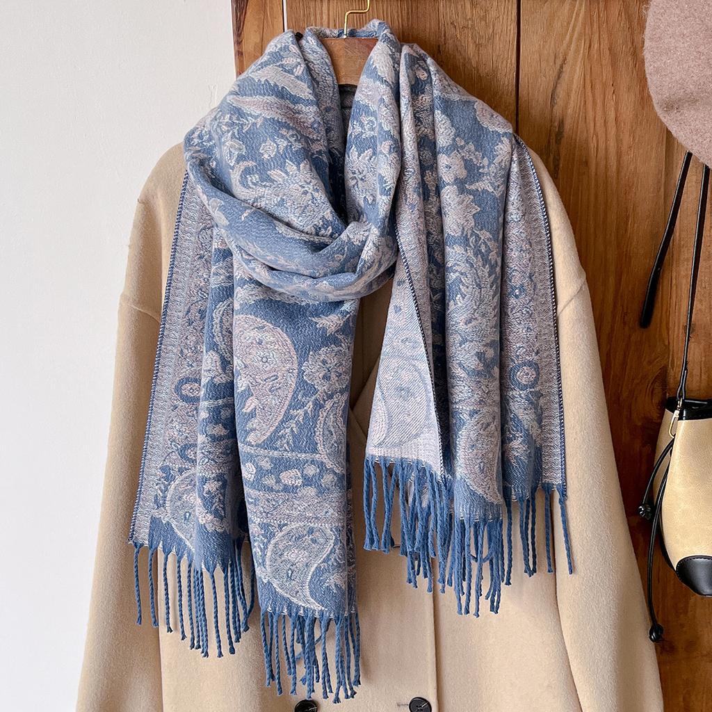 Women'S Winter Paisley Print Thick Pashmina Shawl Warm Long Tassel Scarf Poncho Stoles Cold-Proof National Style