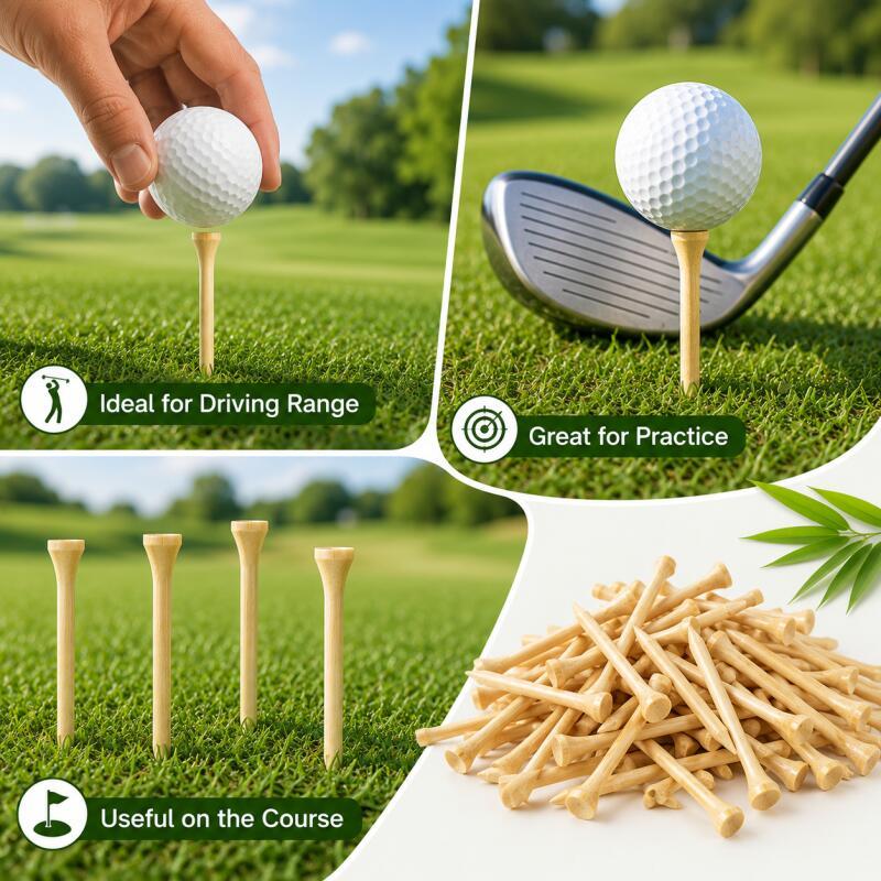 Xiaomi 50PCS Bamboo Golf Tees, Natural Wooden Golf Tees with 4 Sizes for Practice & Course Use