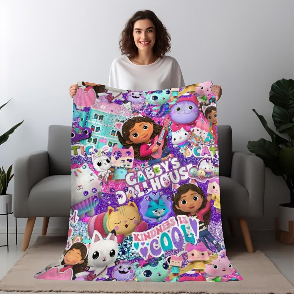 Cute Cartoon G-Gabbys Dollhouses All-Season Soft Comfortable Personalized Printed Fleece Blanket 1pc, Suitable for Sofa, Bed Or Wall Decorat