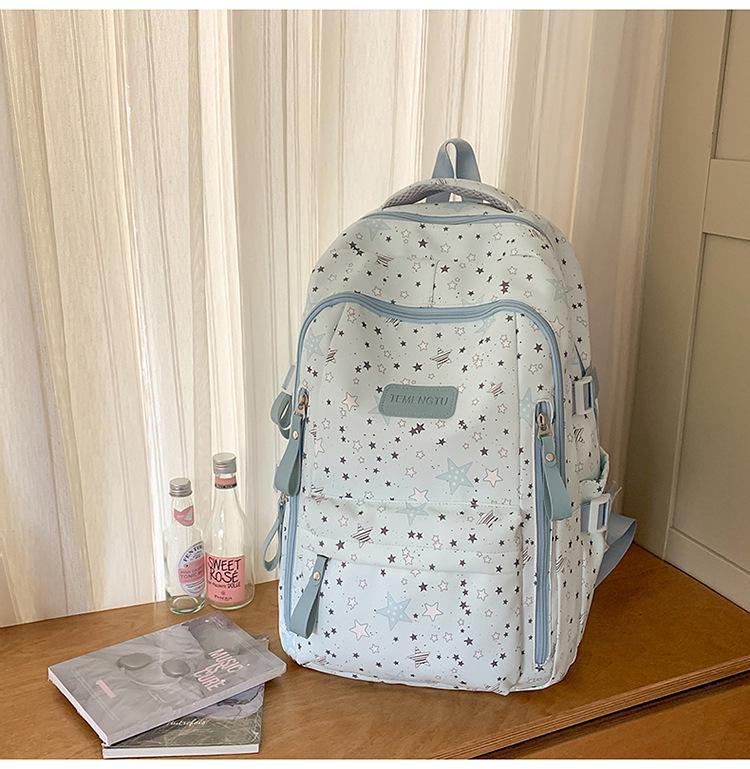 Women's Cute Star Print Korean Style Middle School Backpack - Campus Double Shoulder Bag