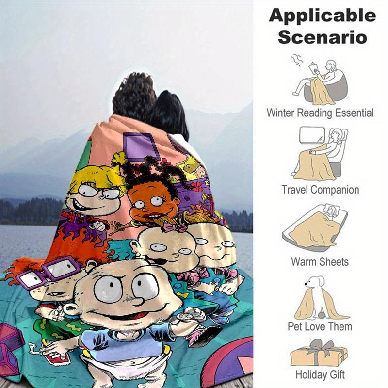 1pc Rugrats Home Decor: Cozy Flannel Blanket Gift for Bedroom, Living Room, Travel, Camping, Car, Beach, Office Naps – Perfect Sofa Throw & Outdoor fo