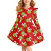 Vestito di Natale Stampato per Bambina con Maniche Lunghe Vestito per Feste Natalizie