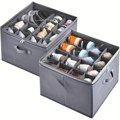 Shoe Organizer For Closet, Breathable Fabric Storage System With Removable Dividers,  Collapsible For Space Efficiency