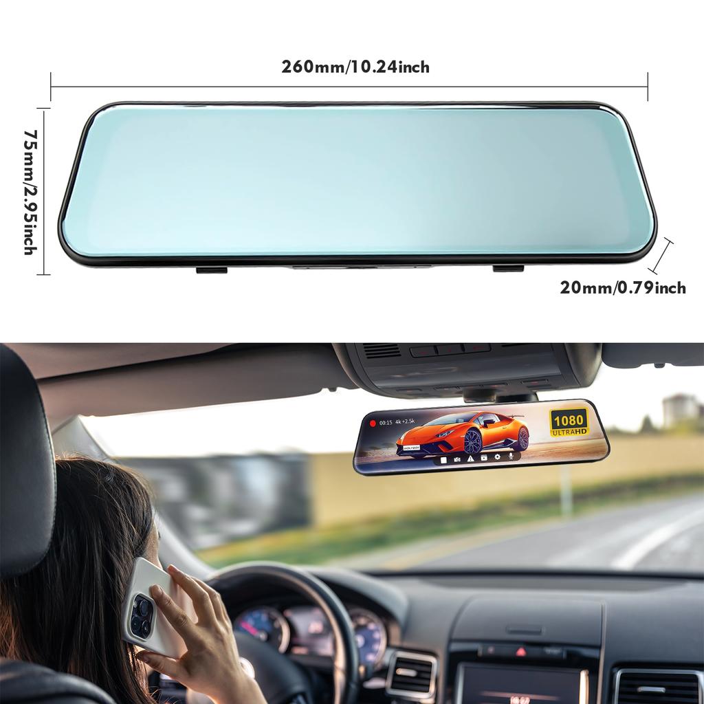 10 Inch Car DVR Car Touch Screen Video Recorder Dual 1080P RearView Mirror Dashcam Camera Drive Recorder FM Night Vision Camera