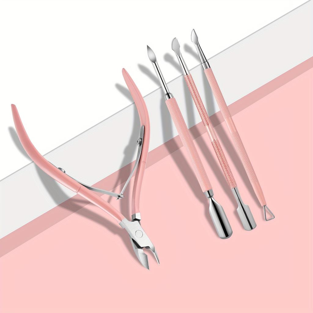 1/4pcs Cuticle Nippers And Cutter Kit,Toenail File,Nail Polish Remover,Cuticle Pusher Trimmer,Stainless Steel Manicure Tools