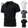 Summer T-shirt Stand Collar Deep V-Neck Short Sleeve Men Solid Color Slim Fit Tee Top Streetwear