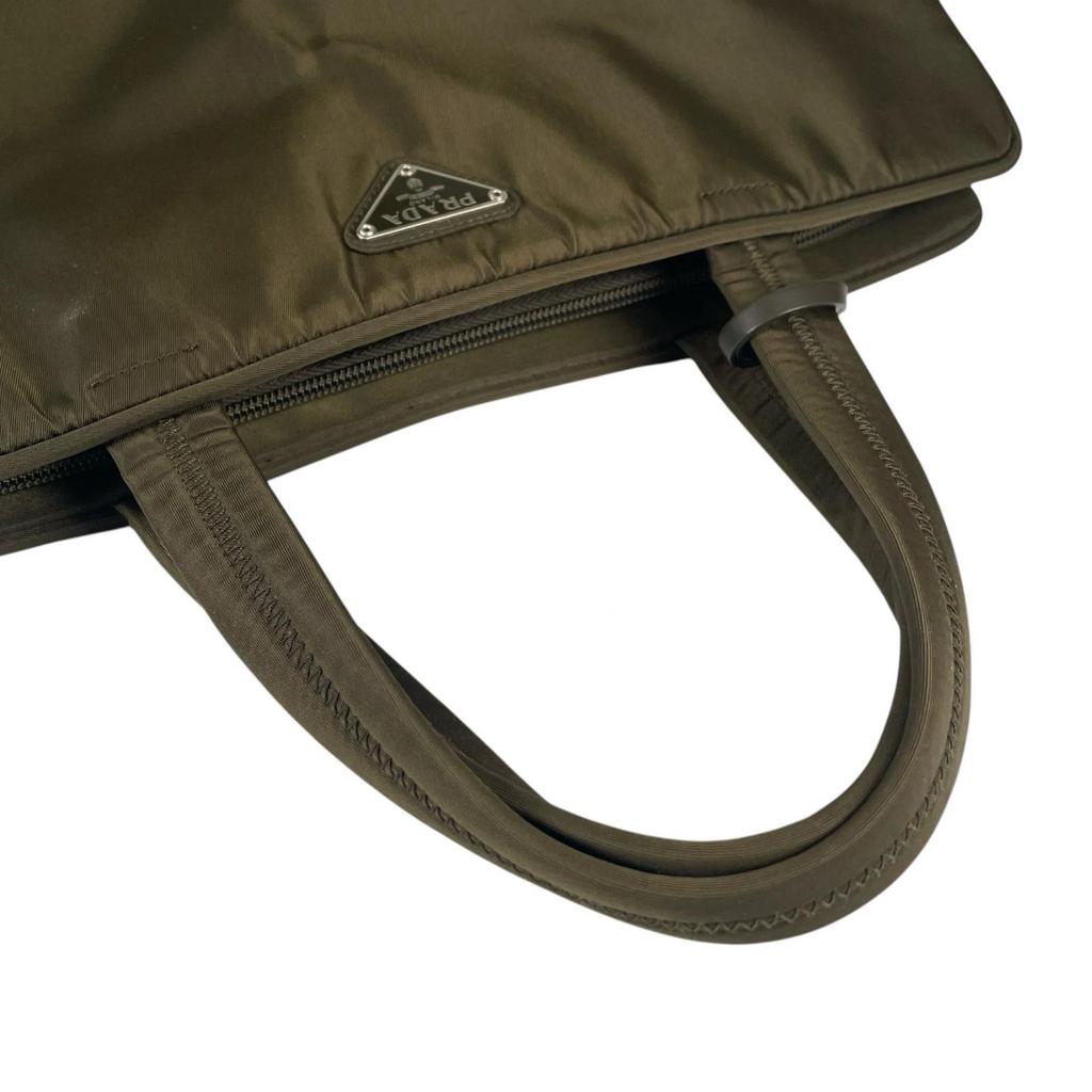 Prada Triangular Logo Handbag Khaki Women Used