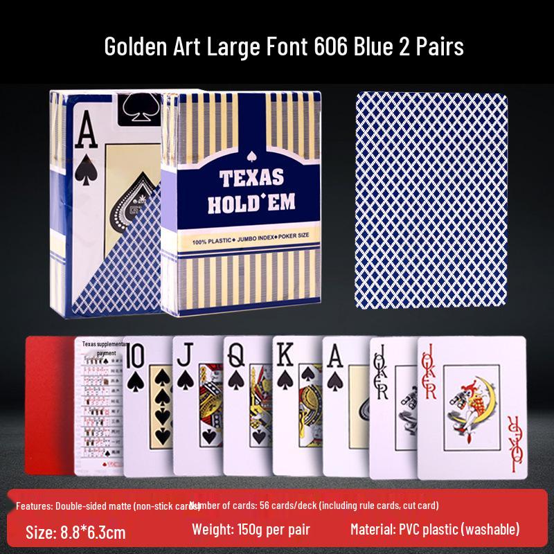 Gold Art 606 Waterproof Texas Hold'em Poker Cards, Large Font, Durable and Washable