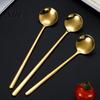 Stainless Steel Gold Spoon Coffee Spoon, Round Small Teaspoon for Dessert, Creative Stirring Ice Cream Jam