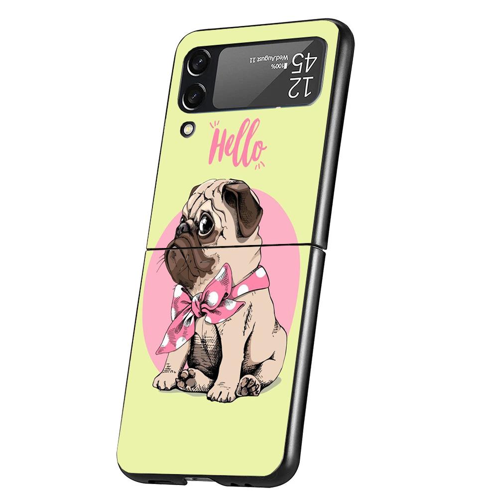 Love Pugs Cute Dog Case Phone Cover for Samsung Galaxy Z Flip 6 5 4 3 5G ZFlip6 ZFlip5 ZFlip4 ZFlip3 Black Hard Trend Fundas
