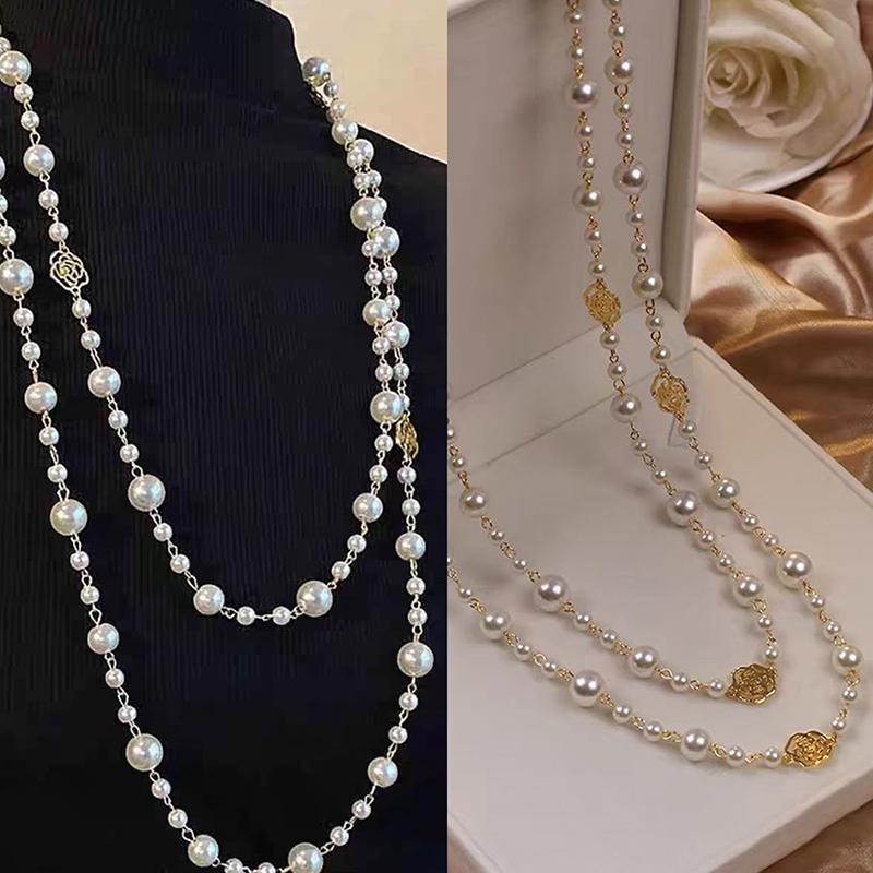 

Двухслойные ювелирные изделия из искусственного жемчуга, длинное ожерелье, женское классическое ожерелье с бусинами и подвески, прекрасный подарок