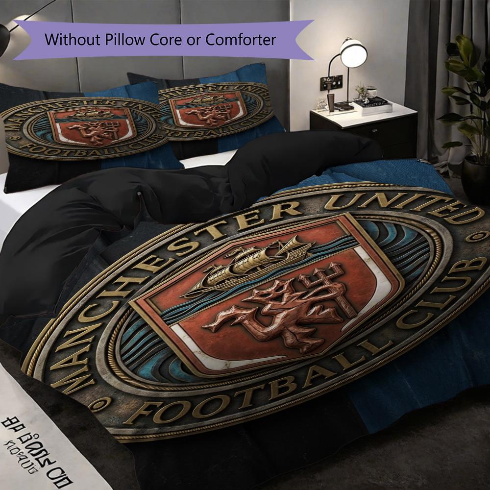 Manchester Emblem Display Three-piece set (1 * duvet cover + 2 * pillowcase, without core) 2D Flat Duvet cover and pillowcase Christmas birthday gift