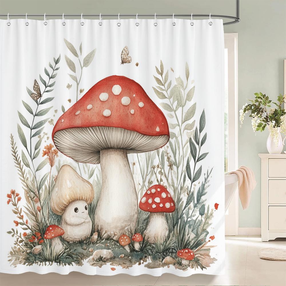 Cute Rabbit Cheerful Shower Curtain, Green Fresh Floral Spring Bathroom Decorative Shower Curtain, Waterproof Shower Curtain