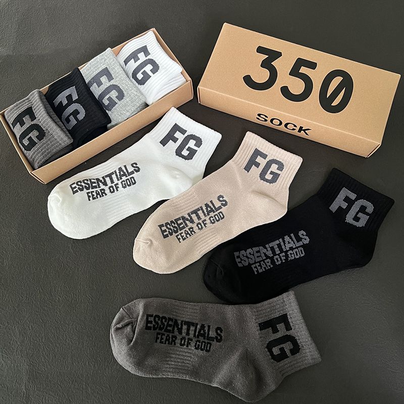 4Pairs ESSENTIALS FEAR OF GOD FG Socks Unisex Casual Cotton Crew Short Socks