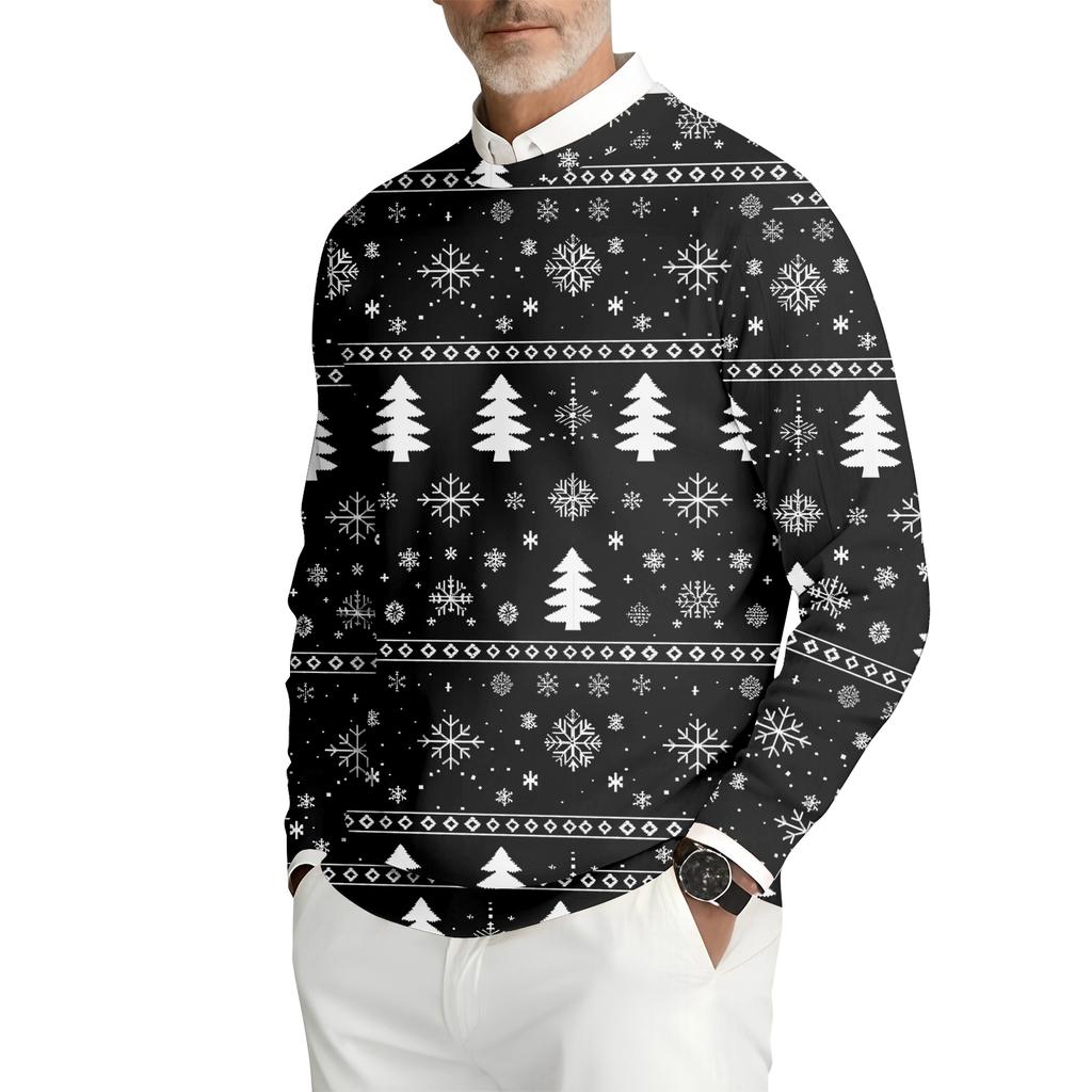 Herre Trykket Rund Hals Langermet Ribbestrikket Genser