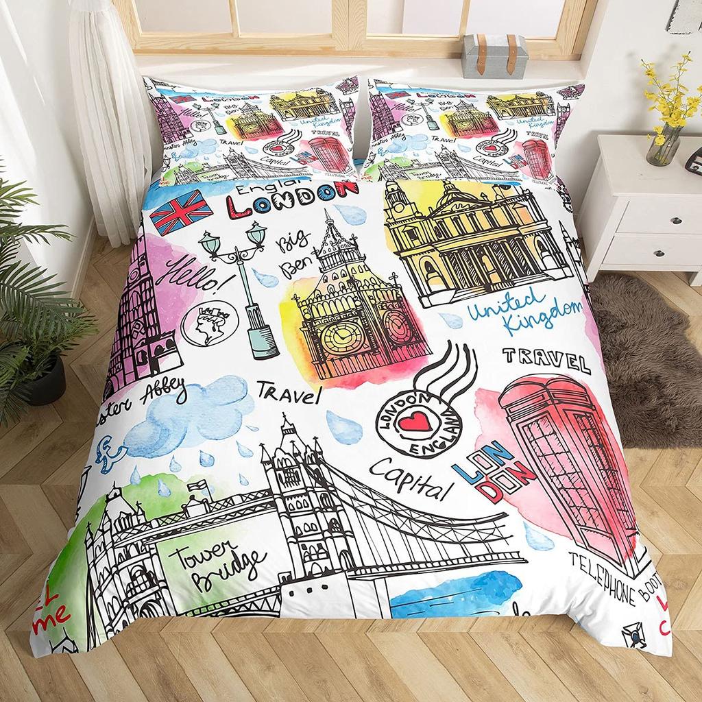 Buildings Duvet Covers For Kids Teens Adults Quilt Cover Sets Lightweight Down Room Decor 2 Pillowcases 1 Duvet Cover No Quilt