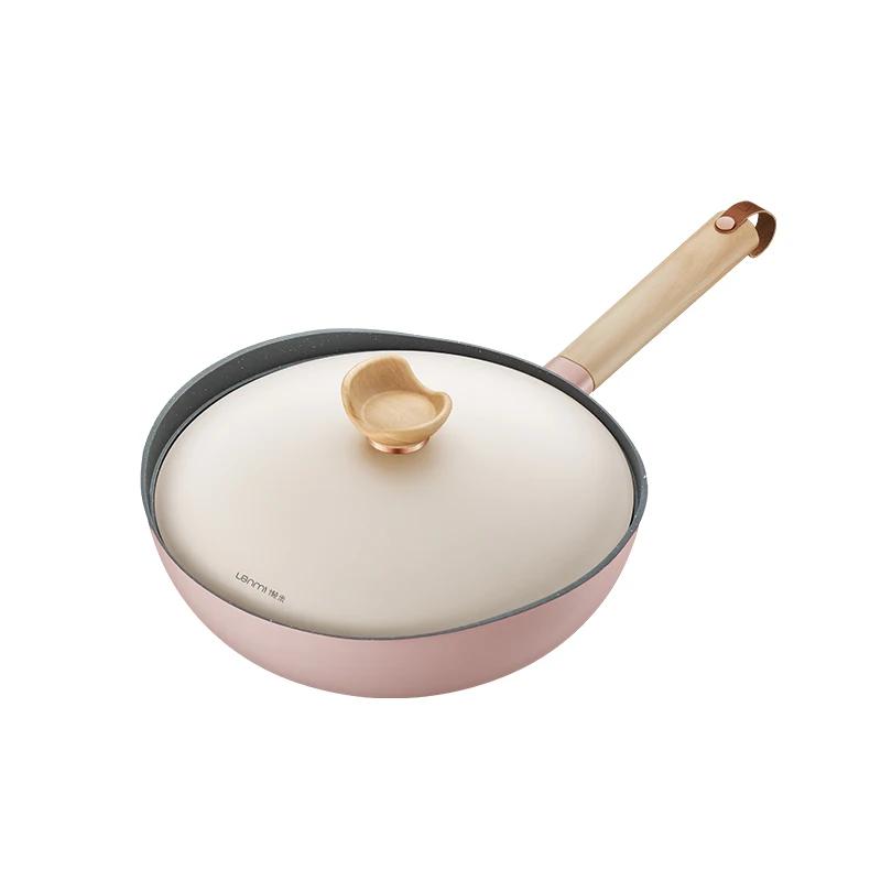 

LANMI 30/32cm Non-stick Frying Pan Anti Overflow Wok With Lid Low-smoke Titanium Crystal Coating Egg Skillet Kitchen Cookware