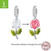 Yinziyun S925 Silver Rose Pendant with UV Color-Changing Flower Beads for DIY Bracelet