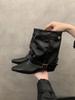 Skinny belt buckle short tube thick heel short boots Spice girl style pants tube pointed short boots women's boots locomotive new black