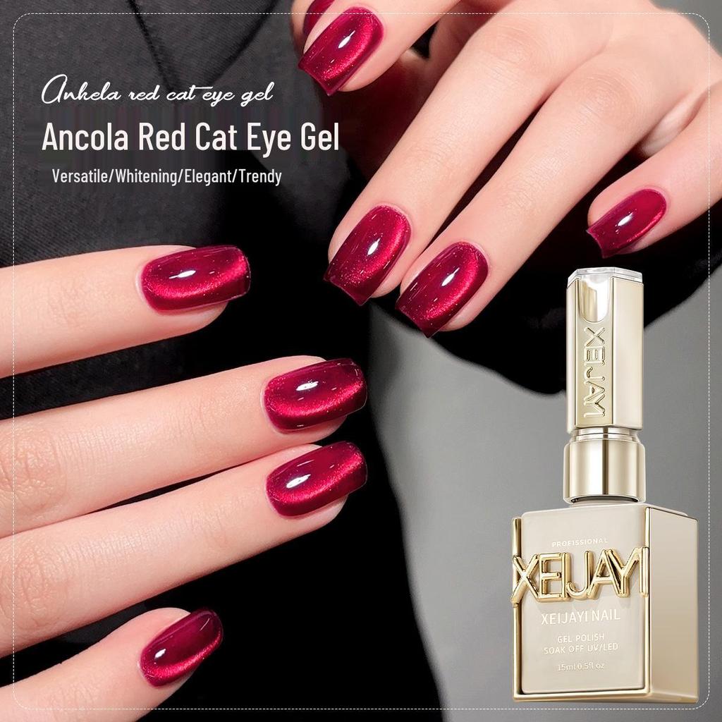 2025 Pigeon Blood Red & Ankara Red Cat Eye Gel Nail Polish Set with Whitening Glass Beads