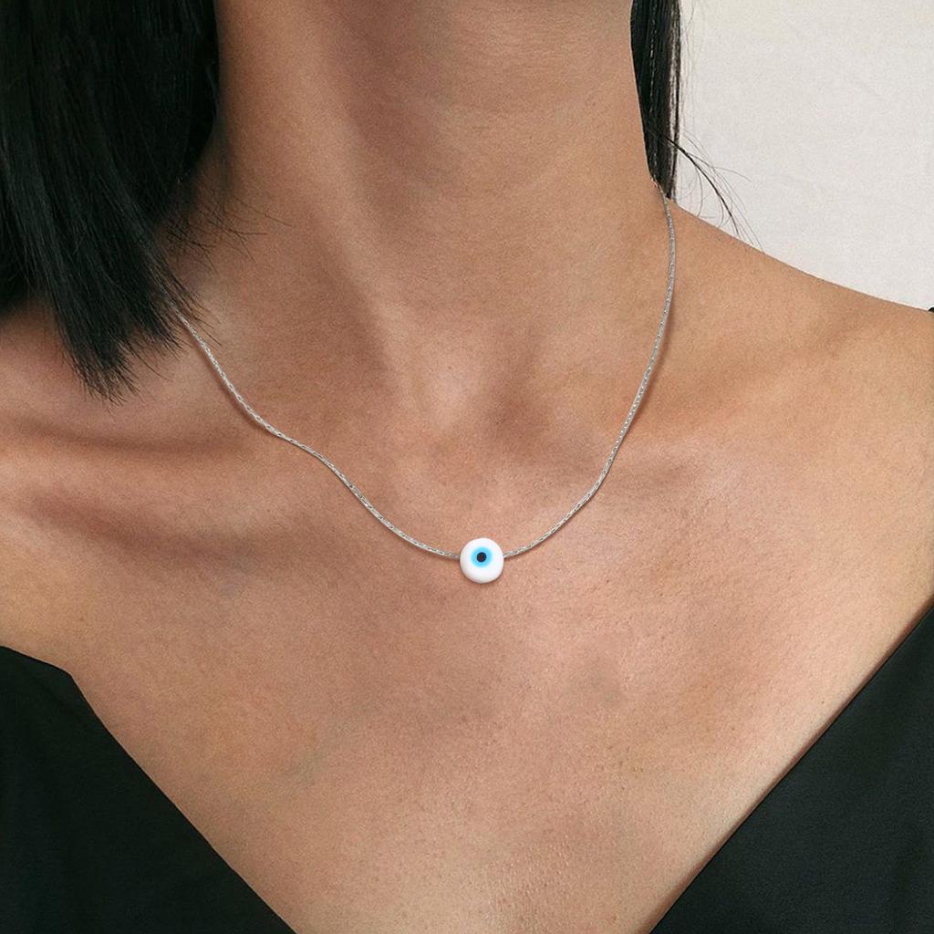 Women's Trendy Evil Blue Eye Pendant Necklaces Gift, Gold Color Stainless Steel Thin Chain Necklace Eyes Amulet Pendant Collar