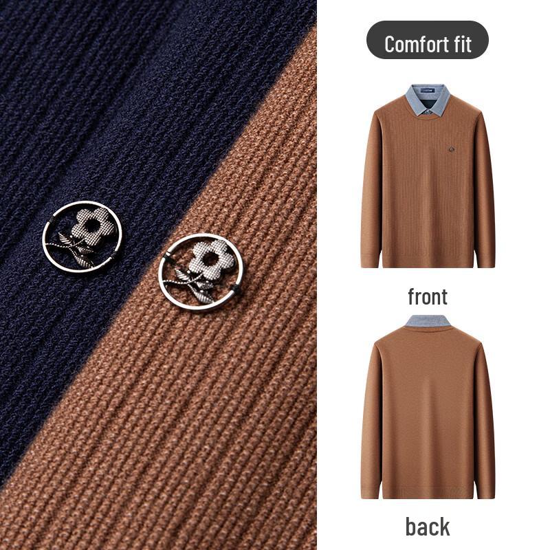 MONTAGUT Men's Faux Two-Piece Jacquard Knit Shirt