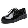 Platform Loafers Single Shoes British Style Small Leather Shoes Spring Thick Heel Lace-Up College Shoes Women