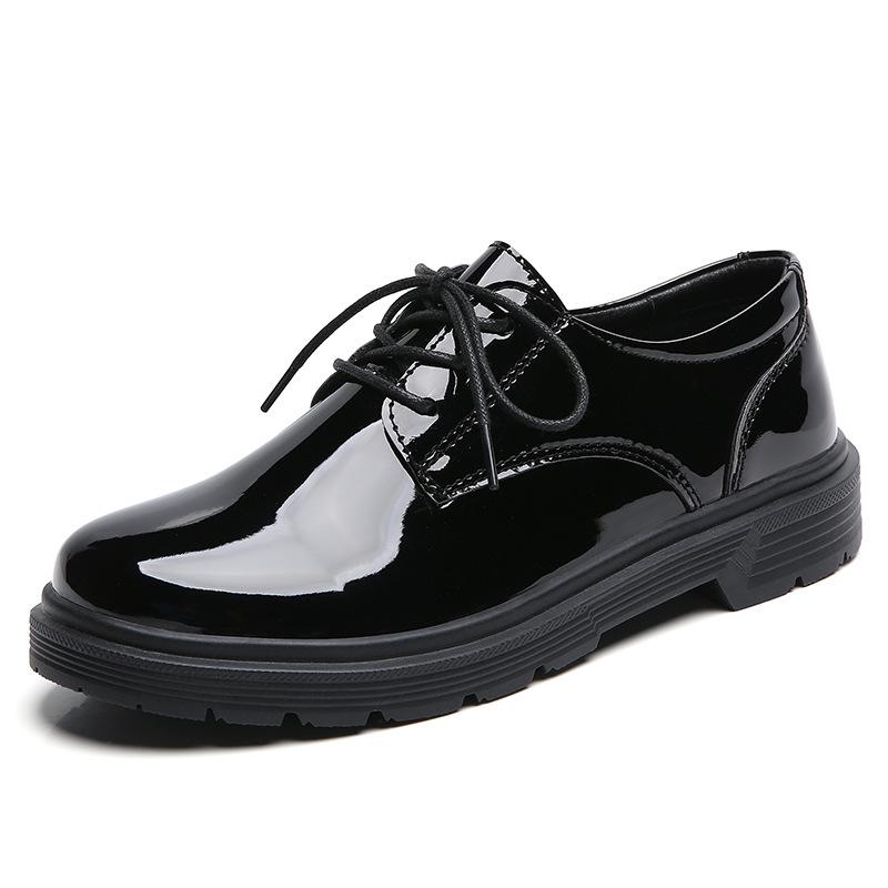 Platform Loafers Single Shoes British Style Small Leather Shoes Spring Thick Heel Lace-Up College Shoes Women