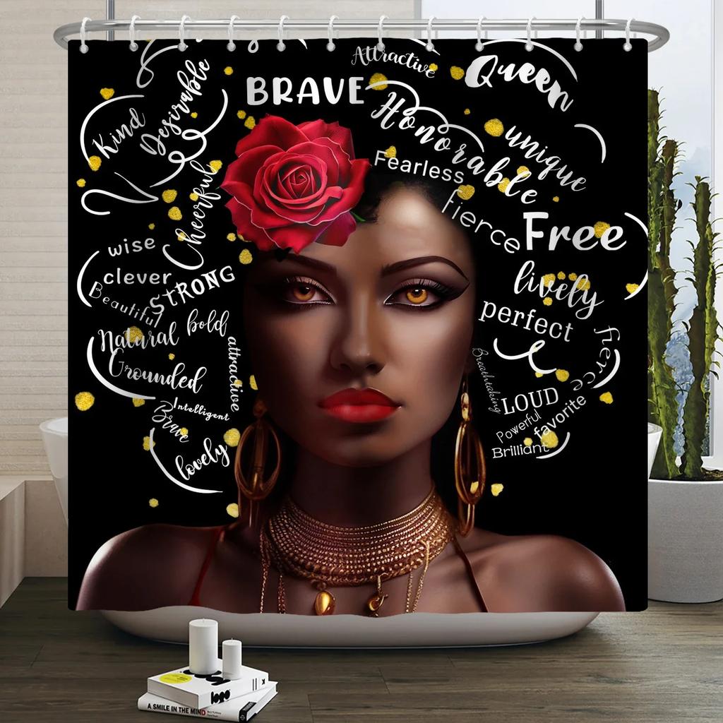 African American Woman Shower Curtain Sexy Black Girl Lady Inspirational Queen Abstract Boho Waterproof Bathroom Shower Curtain