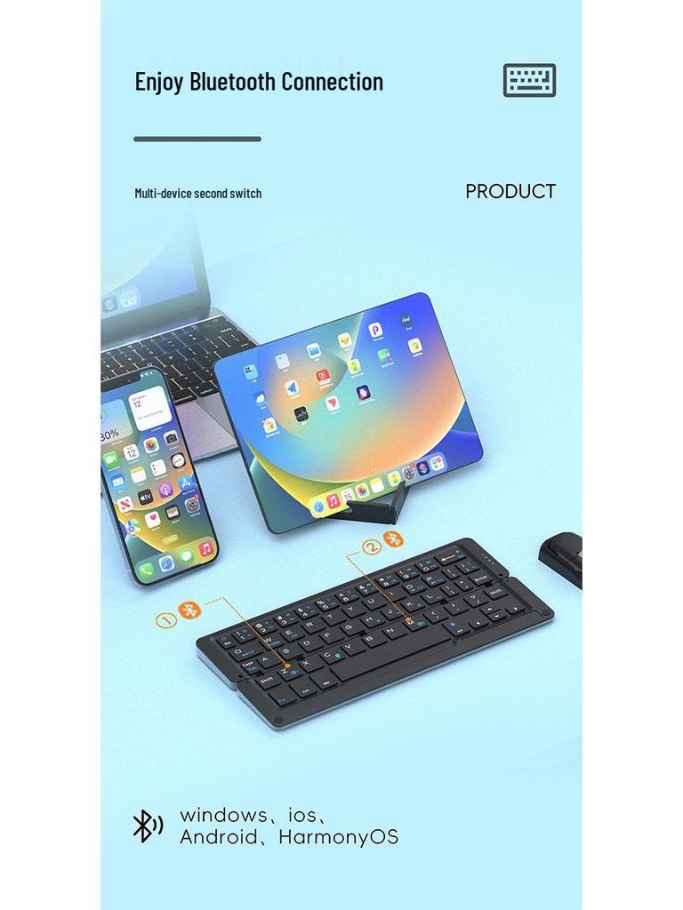 Portable Bluetooth Aluminum Alloy Folding Keyboard with Universal Phone/Tablet Stand, Silent Typing & USB-C Charging