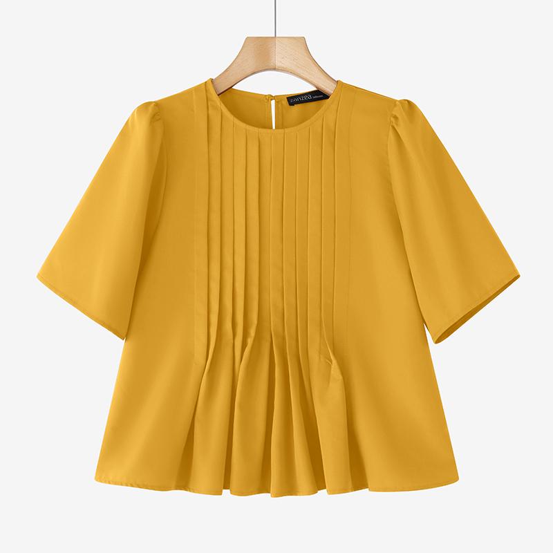 

ZANZEA Женская повседневная свободная блузка с круглым вырезом и короткими рукавами 4XL жёлтый