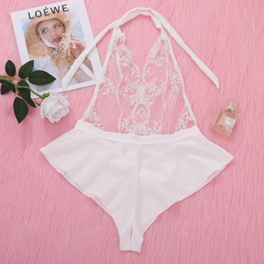 Lingeries Sexy Women'S One Piece See Through Senxual Erotic Set Hot Sexy Bodysuits Lingerie Sets White Lace Tops Erotic Costumes