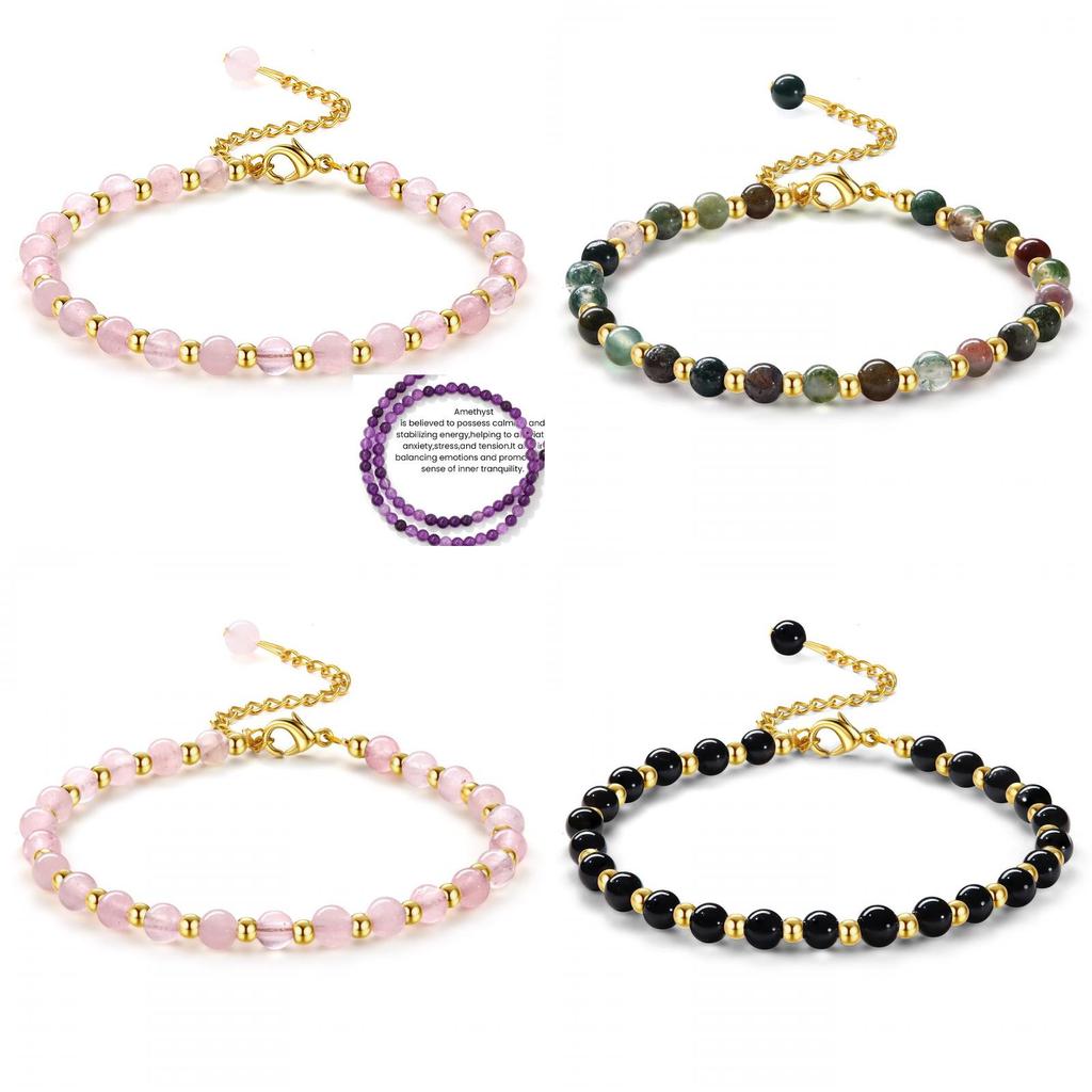 Geometric Pink Crystal Beaded Bracelet With Adjustable Gold Chain For Women Jewelry Gift
