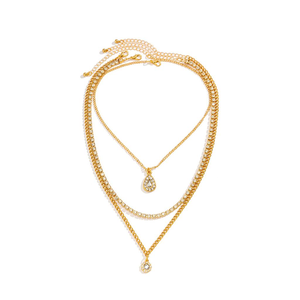 Smycken, enkelt tunnkedjigt geometriskt kombinationshalsband, kreativt vattendroppe flerskikts heldiamanthalsband för kvinnor