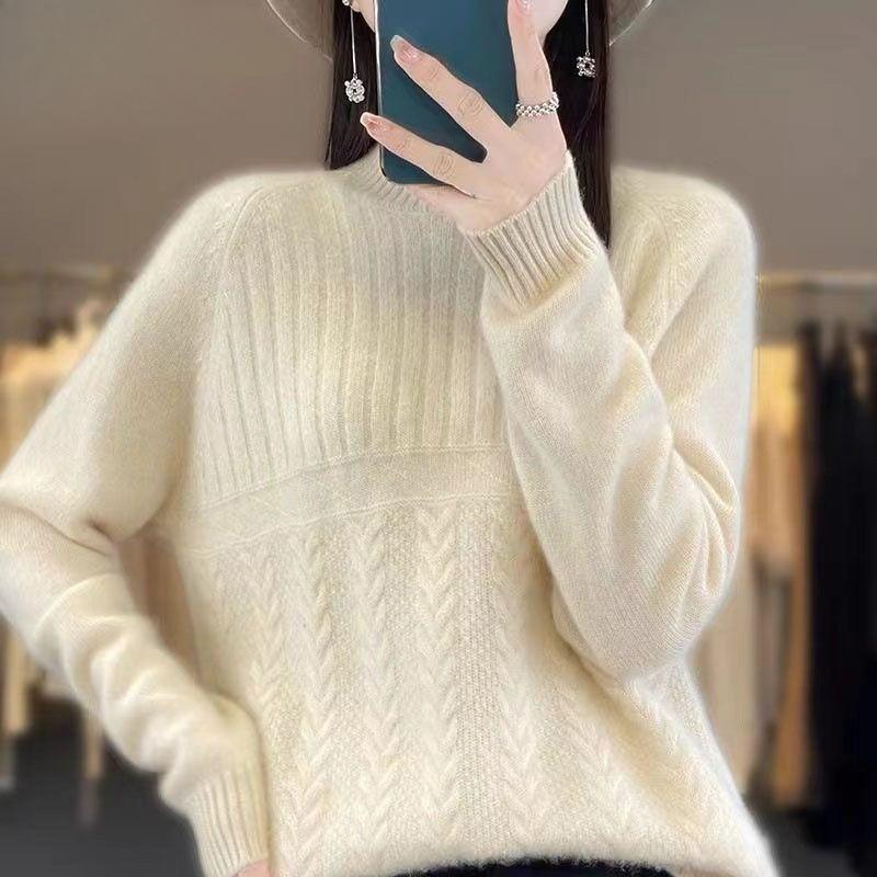 Loose Knit Sweater Women Autumn Winter Thickened High Neck Pullover Cozy Wool Top Stylish Casual
