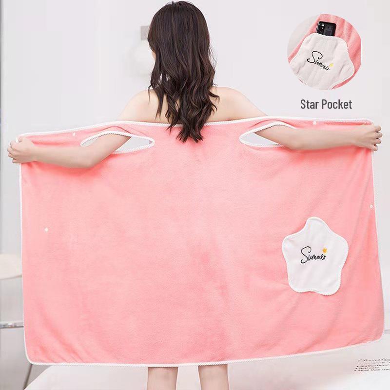 Women's Coral Fleece Wearable Bath Towel - Absorbent, Thick, No-Shed Bath Skirt Robe