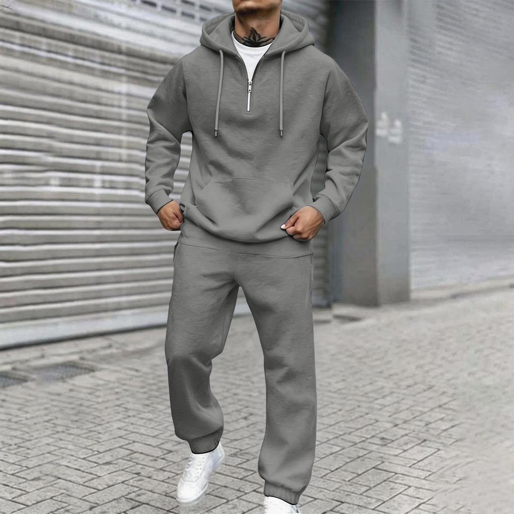 Men's Loose Fit Color Sweatshirt and Pants 2 Piece Set with Elastic Waist