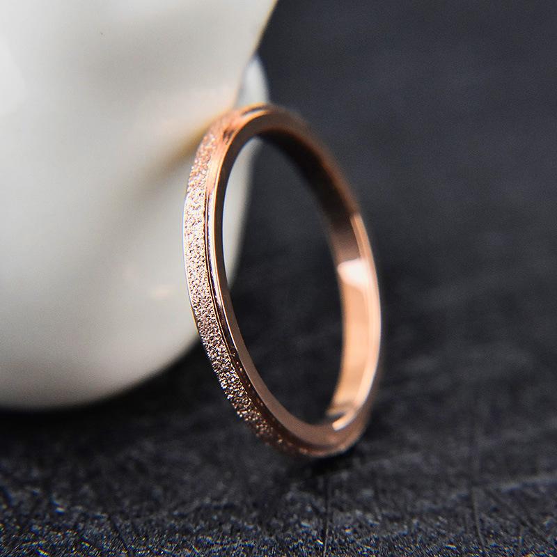 JeeMango Vintage 2mm Frosted Stainless Steel Ring Silver/Rose Gold Color Engagement Wedding Rings Jewelry For Women JR19158
