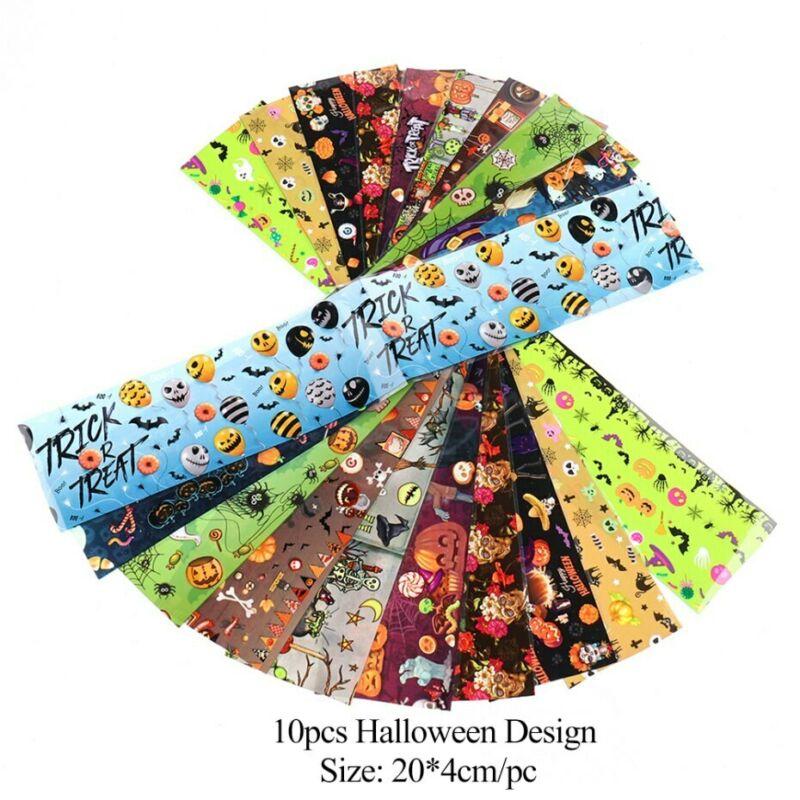 10 stk Nail Art Folie selvklebende Halloween nyttår klistremerke dekaler Wrap manikyr