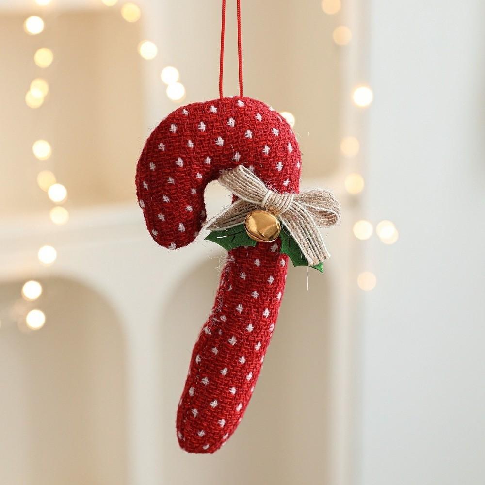 Red White Christmas Candy Cane Pendan Bell Bow Cartoon Hanging Lollipop Ornament Cloth Decortative Candy Ornament