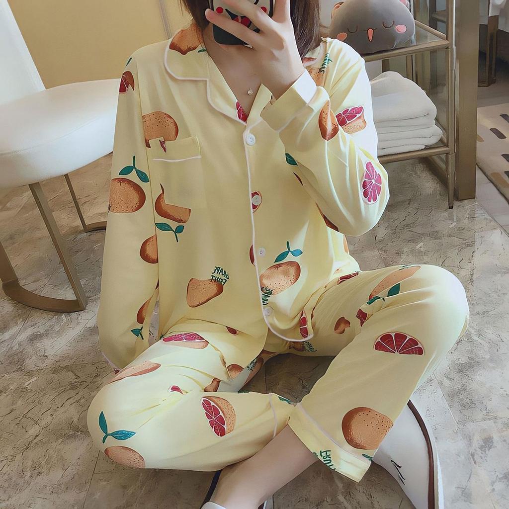 Middle-Aged Mom Long Sleeve Pajamas - Green Plant Series Cardigan, Loose Plus Size Home Set for Women, Spring/Autumn.